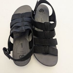 Clarks Cloudsteppers Arla Shaylie Platform Sandals In Black Size 9